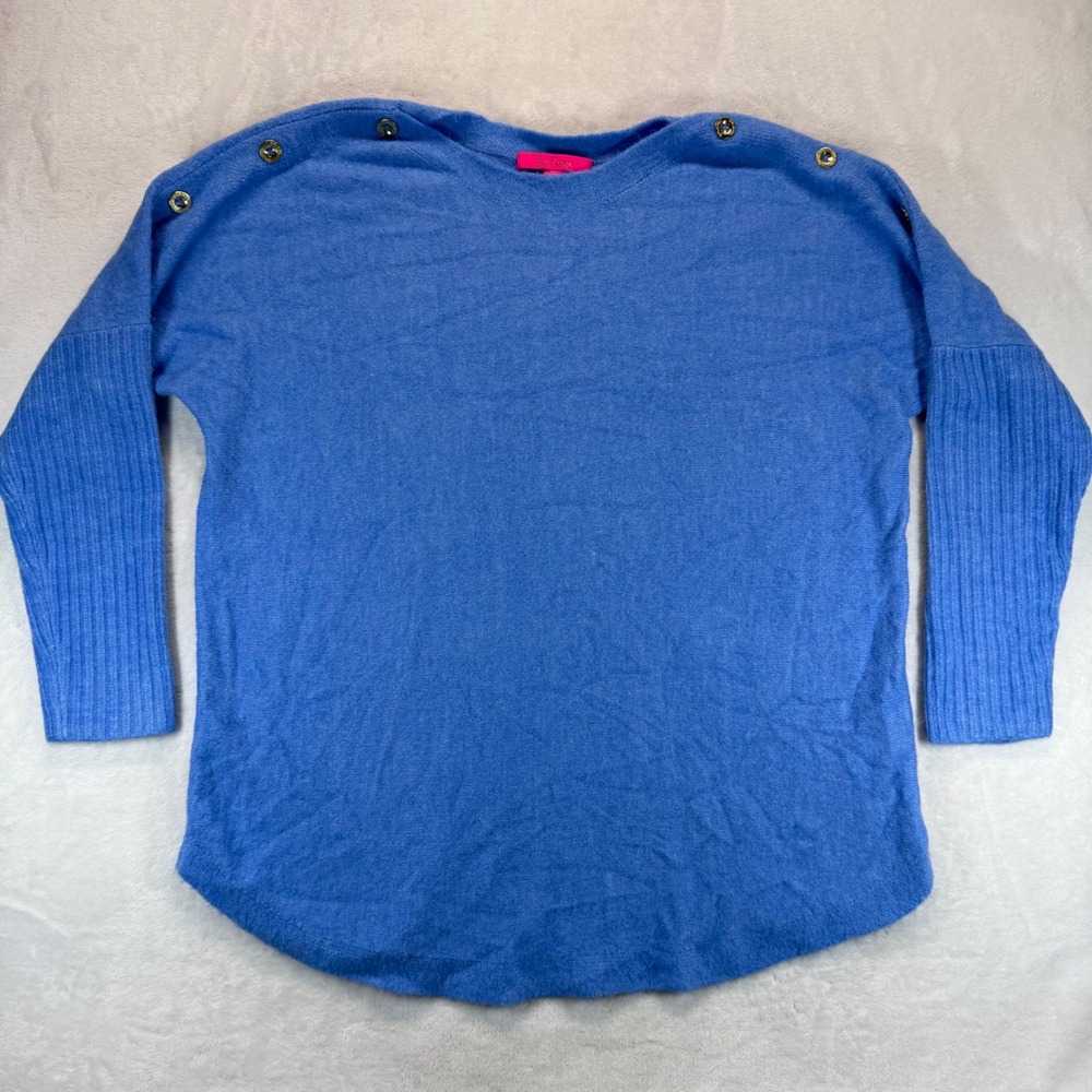 Lilly Pulitzer Arna Knit Sweater Button Shoulder Long Sleeve Blue Size L